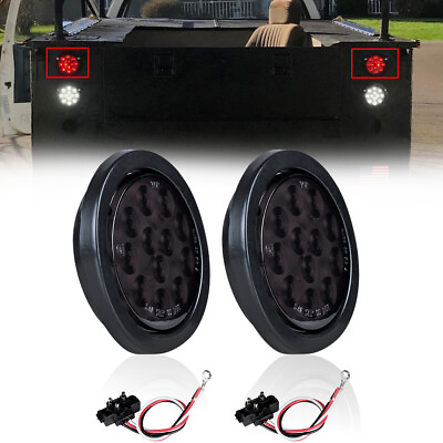 #ad 2X 4 Inch Round Red LED Stop Brake Tail Lights Trailer Truck Smoke Lens DC 12V $17.98