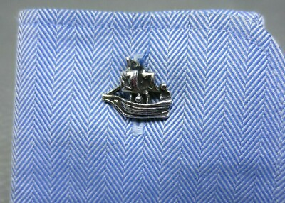 #ad Contemporary Figural Tall Ship White Gold Plated Cuff Links $19.95