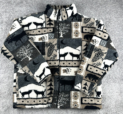 #ad Black Mountain Outdoor Gear Full Zip Fleece Jacket Medium Wolves Bear Moose $27.94