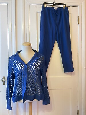 #ad Drapers amp; Damons Blue Knit Button Up Cardigan SZ 2X w Matching Pants SZ PL $69.99