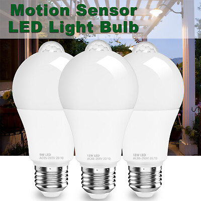 #ad LED Motion Sensor Light Bulbs 50W 90W 120W 150W E26 A19 In Outdoor Dusk to Dawn $8.95