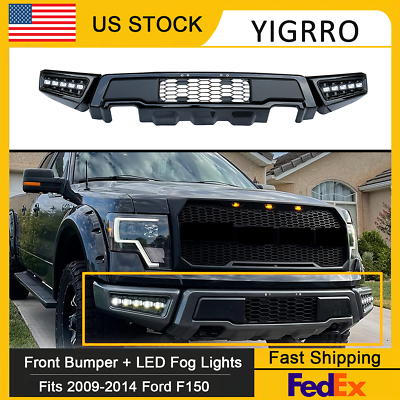 #ad Front Bumper For 2009 2014 Ford F150 F 150 Steel Black Raptor Style W LED Lights $307.99
