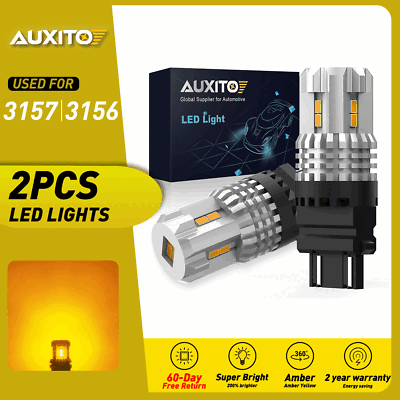 #ad AUXITO 2x 3157 3156 Amber Yellow LED Turn Signal Parking Light Bulbs Error Free $13.99