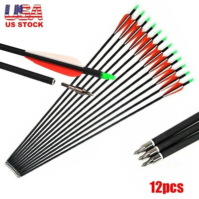 12X Archery 28 inch Carbon Arrows 7.8mm SP 500 For Compound Recurve Bow Hunting $28.99