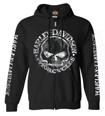 #ad Harley Davidson Men#x27;s Zippered Sweatshirt Jacket Willie G Skull Black 30296647 $59.95