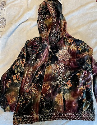 #ad Vtg Chicos Designs Velvet Burnout Cardigan Jacket Sz 1 Silk Rayon Medium To Larg $34.99
