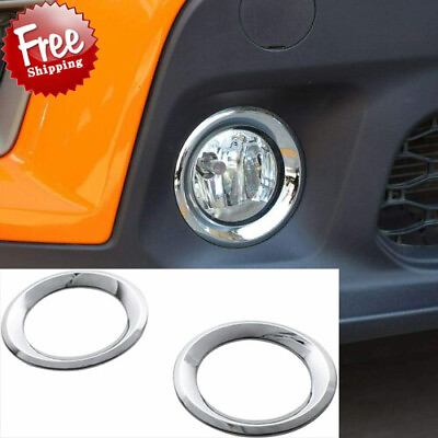 #ad 2pcs Chrome ABS Front Fog Light Lamp Ring Cover Trim Fit For Jeep Renegade 19 $15.99