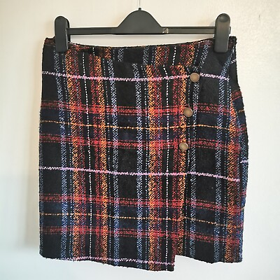 #ad Monsoon Wool Blend Winter Mini Wrap Skirt Size 10 Checked Plaid Tartan NWT GBP 14.99