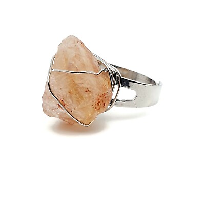 #ad Natural Raw Citrine Ring Wire Wrapped Yellow Gemstone Adjustable Silver Plated GBP 11.98