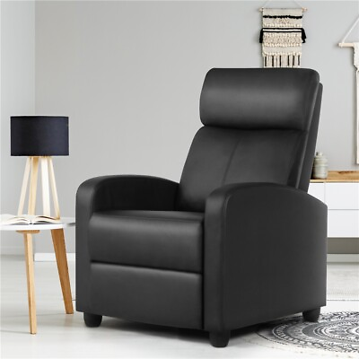 #ad Recliner Chair Leather Modern Single Reclining Sofa Home Theater Seating Black $129.99