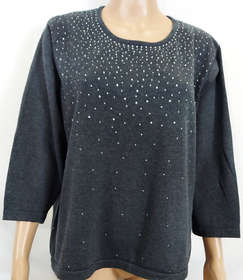 #ad C D DANIELS Women Black Top Size 2X w shiny Studs 100% Cotton Shirt Blouse $22.45