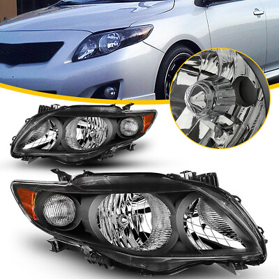 #ad Fit 2009 2010 Toyota Corolla Black Headlight Headlamps LeftRight 2x Assembly E $75.99