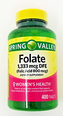 #ad Spring Valley Folate 1333 mcg DFE Folic Acid 800 mcg 400 COUNT SAME DAY SHIP $8.09