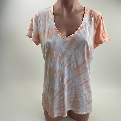 #ad Victoria#x27;s Secret PINK Short Sleeve V Neck Tie Dye T Shirt Peach Size XS NWT $15.99