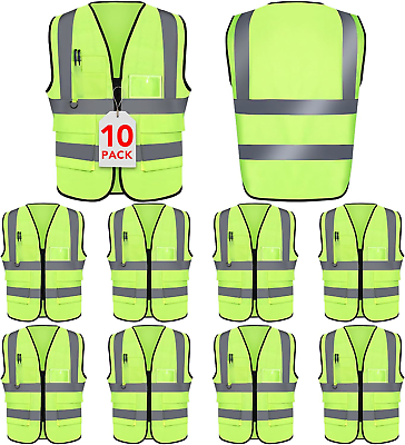 #ad XPCARE 10 Pack Hi Vis Reflective Safety Vest with PocketsHigh Reflective Strips $65.09