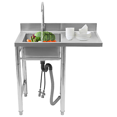 #ad Commercial Kitchen Sink Prep Table with Faucet 304 Stainless Steel 1 Compartment $215.65