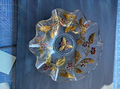 #ad Diamond Dugan Glass Rare Red Berries Intaglio Bowl Goofus Glass ca 1907 10 inquot; $45.00