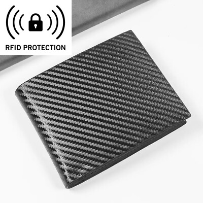 #ad Men#x27;s Carbon Fiber Leather Wallet RFID Blocking Slim Bifold Credit Card Holder $8.98