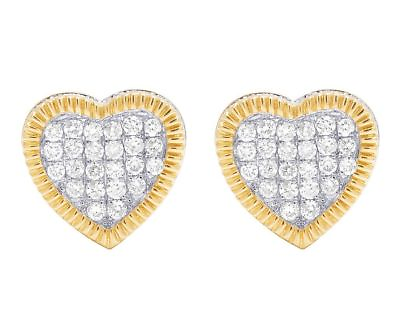 #ad Real 10K Yellow Gold Genuine Diamond 3D Heart Cluster Stud Earring 3 4 Ct 10MM $659.99