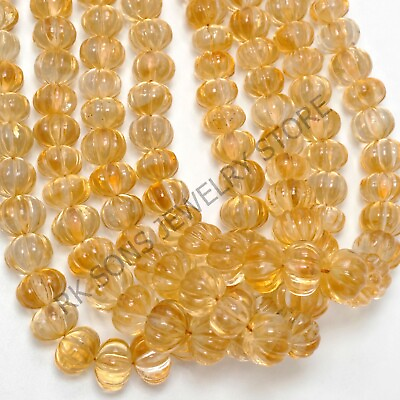 #ad AAA Natural Citrine Carved Melon Beads Citrine Rondelle Carved Gemstone Beads $157.56