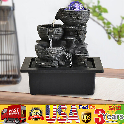 #ad 3Tier Indoor Relaxation Waterfall Fountain Small Cascading Water Feature LED $33.92