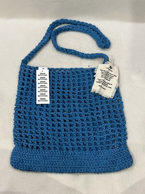 #ad NEW Urban Outfitters Blue Handmade Knit Tote Bag Made In India $19.99