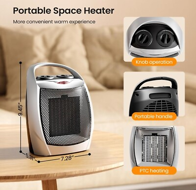 #ad Small Electric Space Heater Ceramic Space Portable Heater Fan Adjustable $37.95
