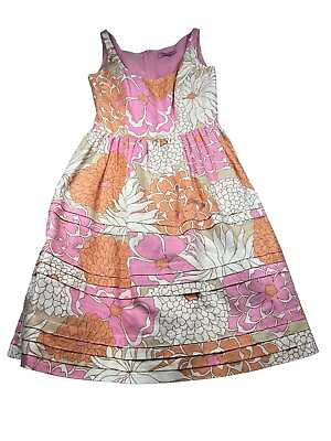#ad Eliza J New York Pink White Orange Floral Linen Cotton Sleeveless Dress Size 0 2 $32.00