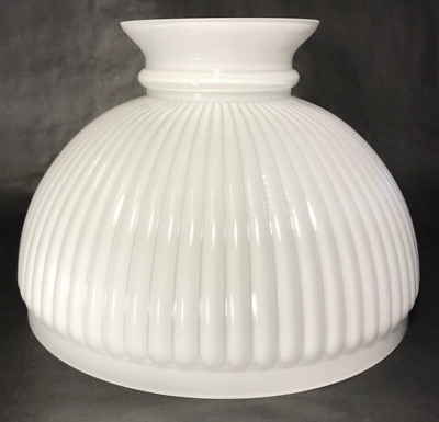 #ad New 10quot; Clear Over Opal White Cased Glass Ribbed Student Lamp Shade #SH000C $93.54