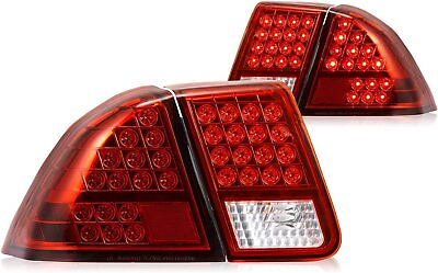 #ad For 01 05 Honda Civic 4 DR Sedan LED Tail Lights Chrome Red Len Brake Lamps Pair $128.99