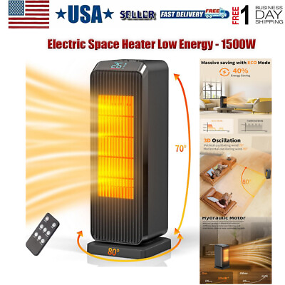 #ad 1800W Portable Electric Heater with Thermostat ECO Remote Control Space Heater $51.99