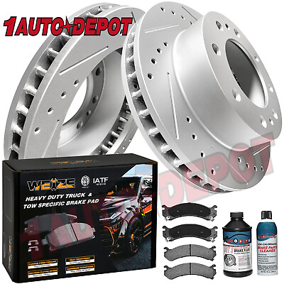 #ad Front Drilled Brake Rotors Pads for Chevy Silverado GMC Sierra 2500 3500 HD H2 $159.99