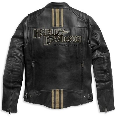 #ad #ad Men#x27;s Harley Davidson Triple Vent Passing Link Motorcycle Leather Jacket $134.99