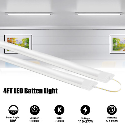 #ad 5Pcs 4FT LED Batten Tube Light Garage Office Ceiling Mounted Lamp 44W Home Shop $58.89