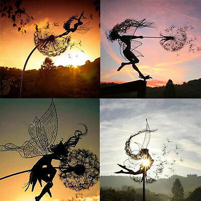 Fairies and Dandelions Dance Together Garden Stakes Decor Yard Art Lawn Ornament $15.99