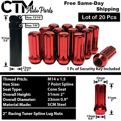 #ad 20x 2quot; Red M14x1.5 Spline Tuner Performance Lug Nuts Fit Buick Cadillac Chevy $23.99