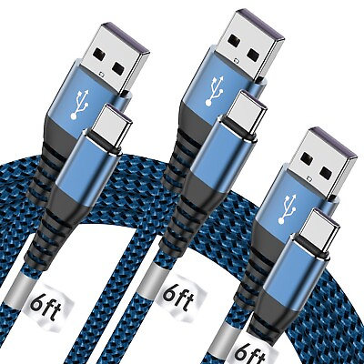 #ad USB Type C Cable 6ft 3 Pack Fast Charger for Samsung Galaxy A10 A20 A51 S10 $12.99