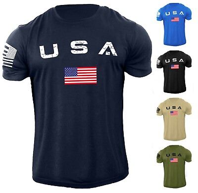 New Men#x27;s USA Flag T Shirt American Patriotic 100% Cotton $13.90