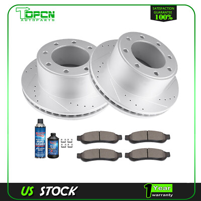 #ad 4X Ceramic Brake Pads and 2X Rotors Rear For Ford F 350 2010 2011 RWD Slotted $162.19