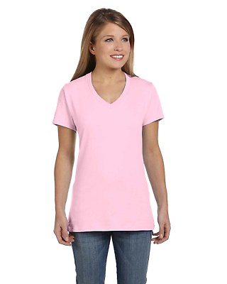 #ad Hanes Womens T Shirt 100% Cotton 4.5 oz Short Sleeve V Neck nano Tee S04V $6.95