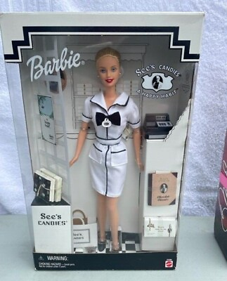 #ad VTG 1999 Barbie See#x27;s Candies #x27;A Happy Habit#x27; Salesperson Doll NIB Beautiful $98.00