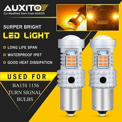 #ad 2X CANBUS Error Free 1156 BA15S Amber 7506 Yellow Turn Signal Light LED Bulb $18.99