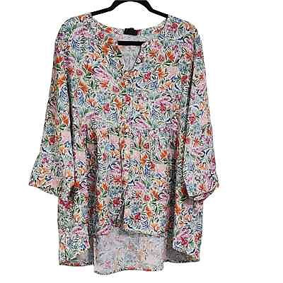 #ad Jones New York linen blend top floral print 3 4 sleeve Sz 2X $28.00