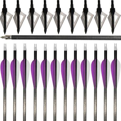 #ad Archery 12pcs Carbon Arrows Spine 350 Hunting Broadheads Recurve Compound Bow $34.02