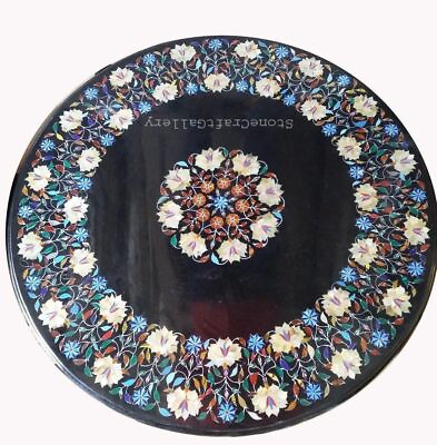 #ad 24quot; Decorative Semi Precious Stones Inlay Black Marble Coffee Table Top $876.02