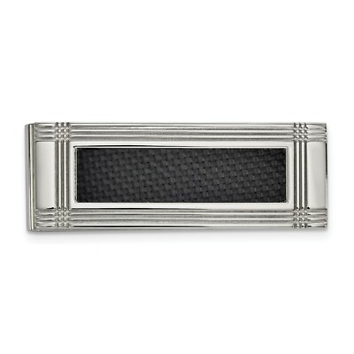 #ad Stainless Steel Polished with Carbon Fiber Inlay Money Clip $56.95