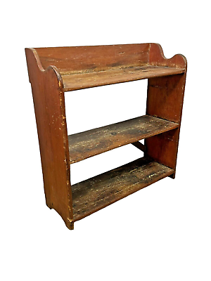 #ad red wash PA antique bucket bench cut out primitive crock shelf 1800s lancaster $975.00