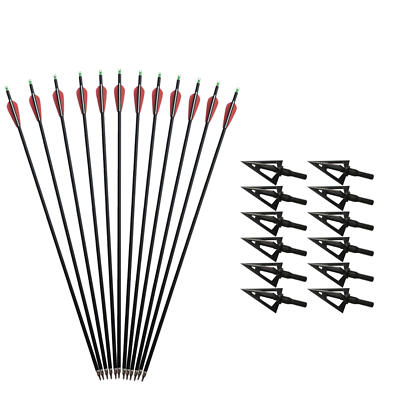 12Pcs Archery Carbon Arrows Spine 500 Hunting Broadheads 100 grain Bow Target $18.79