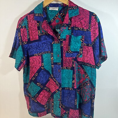 #ad Alfred Dunner Womens Geometric Print Camp Shirt SZ P14 Multicolor VTG $9.94