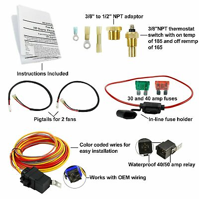 #ad Dual Electric Fan Cooling Wiring Install Kit 165 185 Thermostat 40 AMP Relay $22.99
